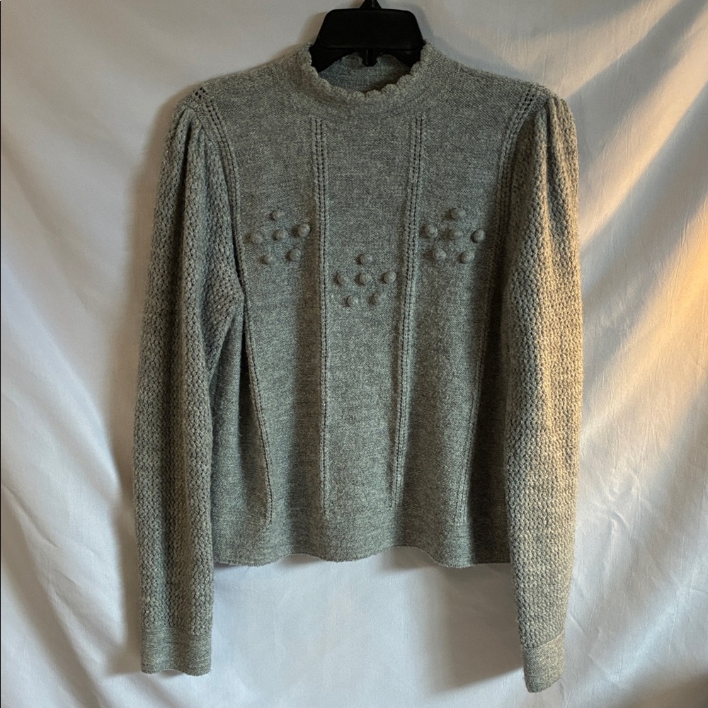 Lauren Conrad gray knit mock neck feminine pom poms pullover sweater size M